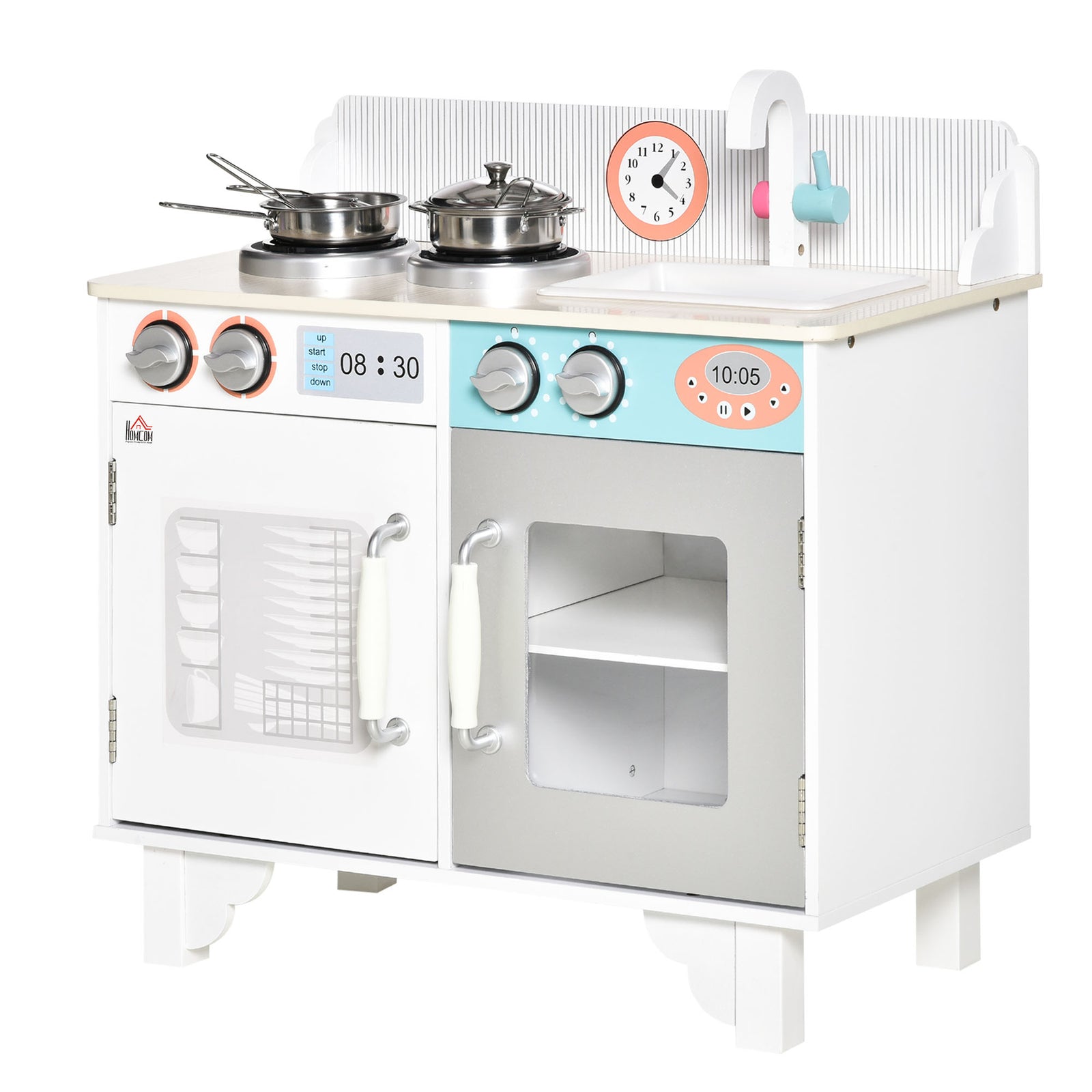 Kids Wooden Kitchen Pretend Playset W/ Sink Faucet For 3-6 Yrs