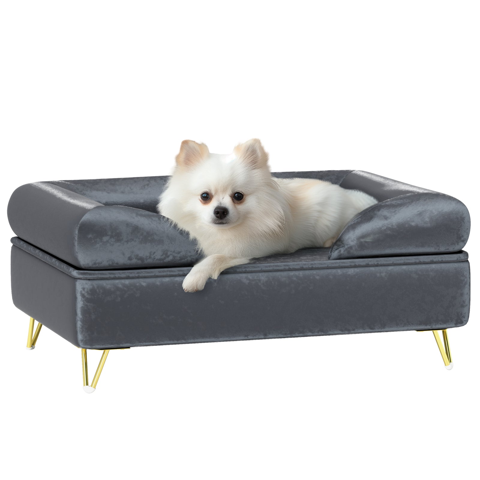 Dog Sofa Pet Couch W/ Removable Backrest Cushion Washable Cover | Gray