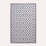 Luxury Outdoor Rug Waterproof Reversible For Garden Patio 100% Recycled, Grey Zoe Geometric | 75cm x 200cm | Grey