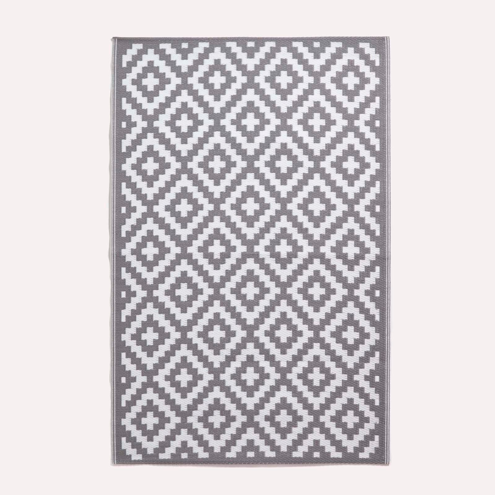 Luxury Outdoor Rug Waterproof Reversible For Garden Patio 100% Recycled, Grey Zoe Geometric | 120cm x 180cm | Grey