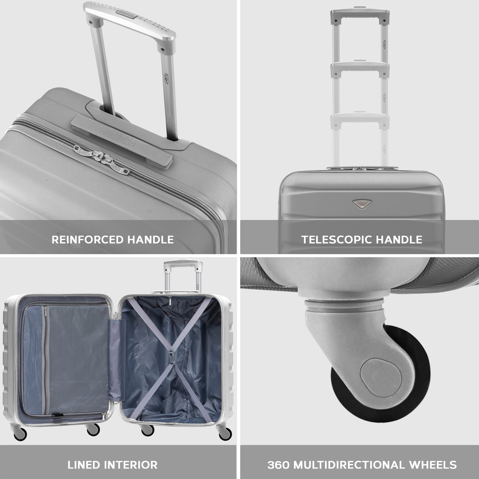 56x45x25cm Large Cabin Carry On Case - Overhead Luggage Suitcase - 4 Spinner Wheels - Abs Shell | 56 x 45 x 25cm | Silver