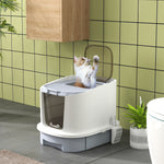 Cat Litter Box, Hooded Cat Litter Tray With Lid, Scoop, Grey