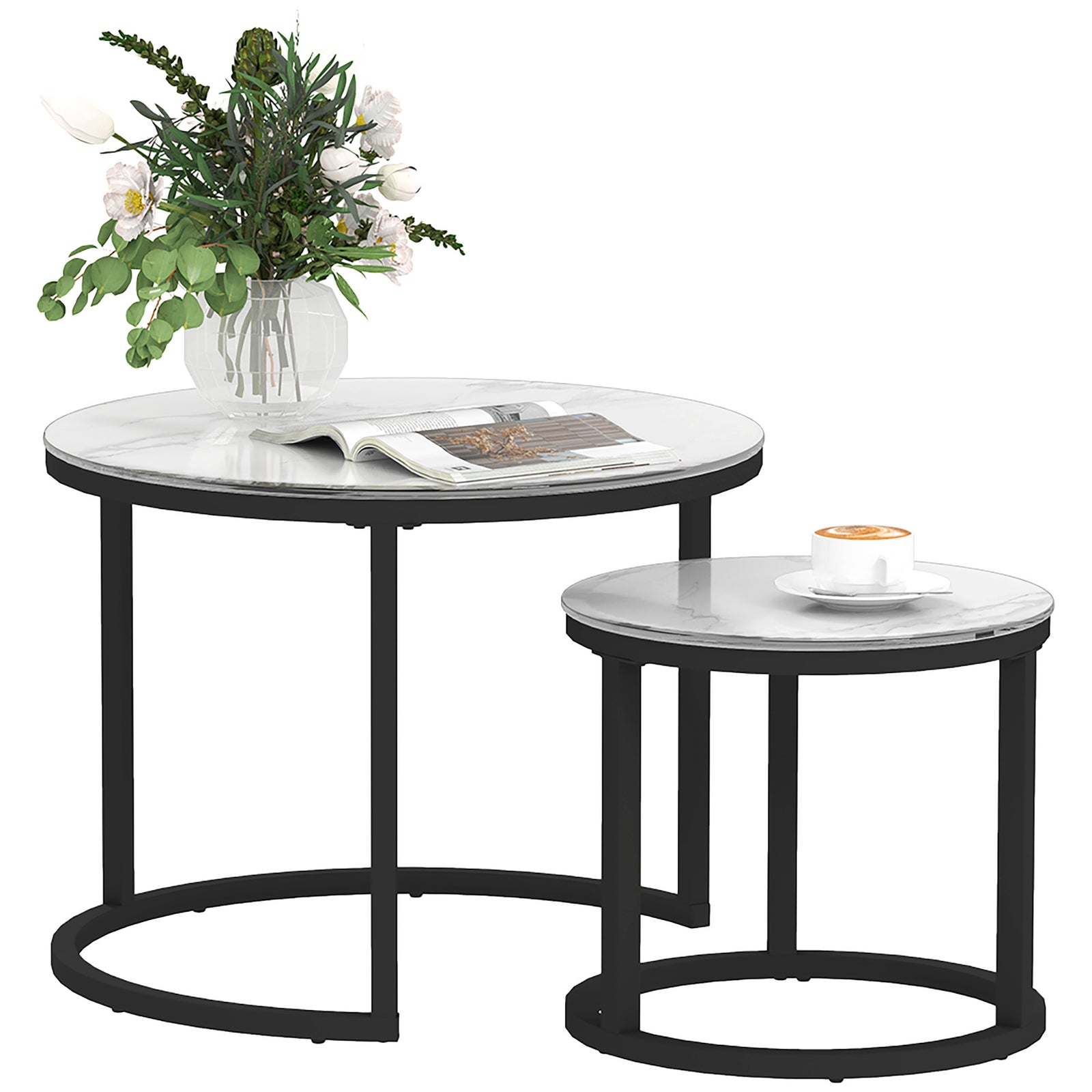Glass Coffee Table Set Of 2, Round Nest Of Tables