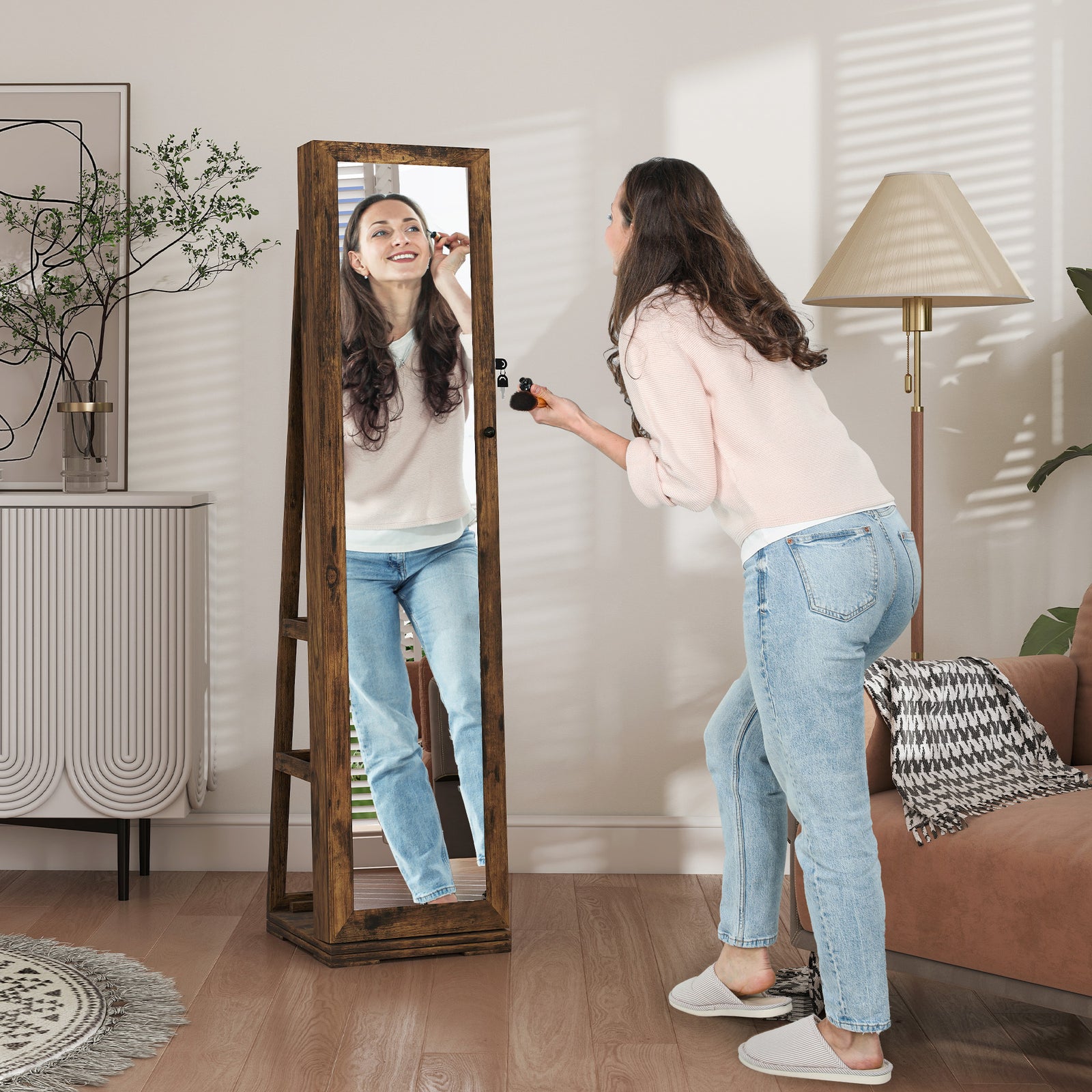 HOMCOM Jewelry Cabinet, Swivel Lockable Mirror