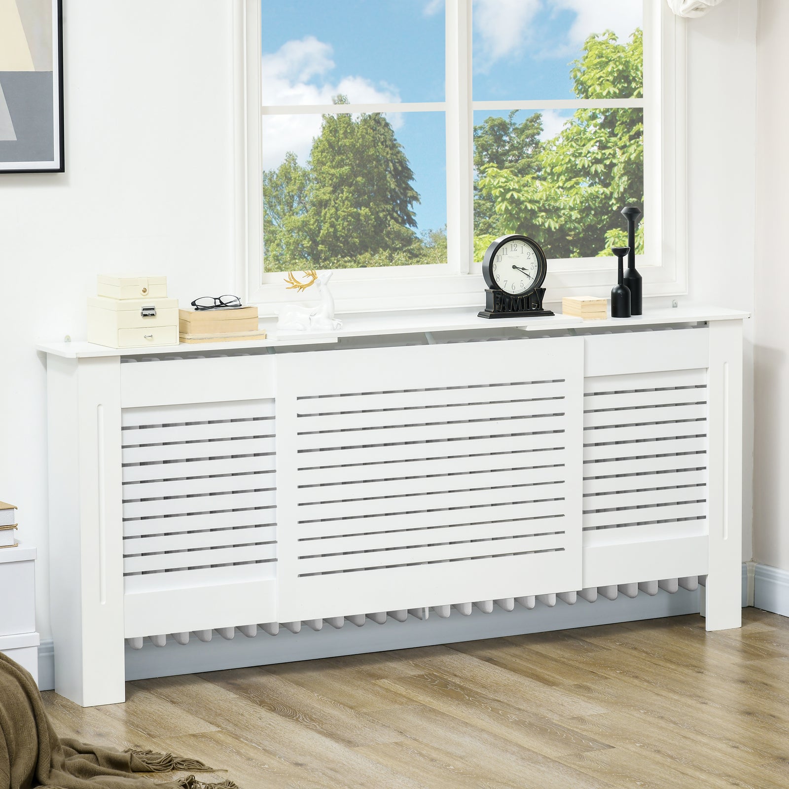 Extendable Radiator Cover Cabinet Slatted Design