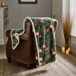 Woodland Wildlife Throw – Forest Animal Flannel & Sherpa, 140x180cm | 140cm x 180cm | Green