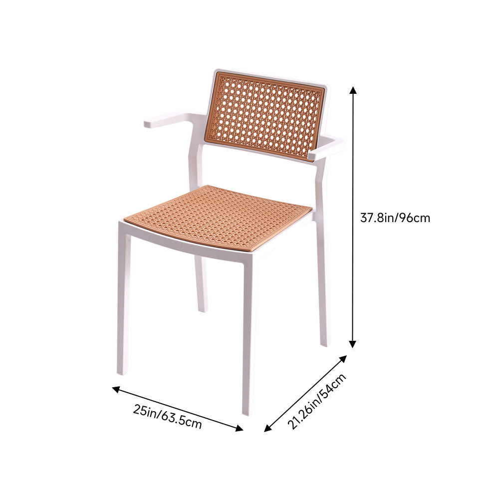 Set Of 4 Pseudo-rattan Pp Dining Chair With Armrest | White