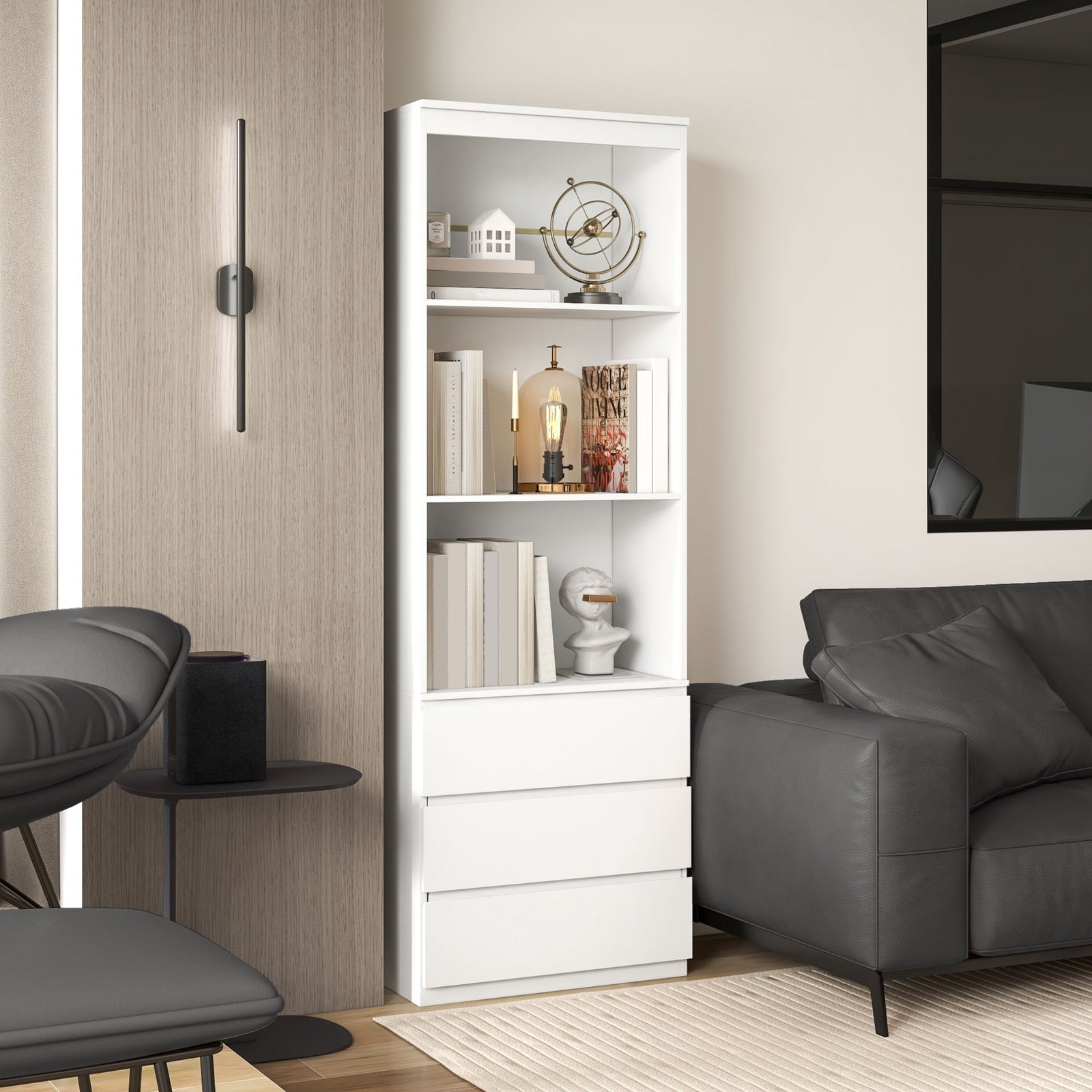 180cm Tall Bookshelf With Storage Free Standing | One Size | White