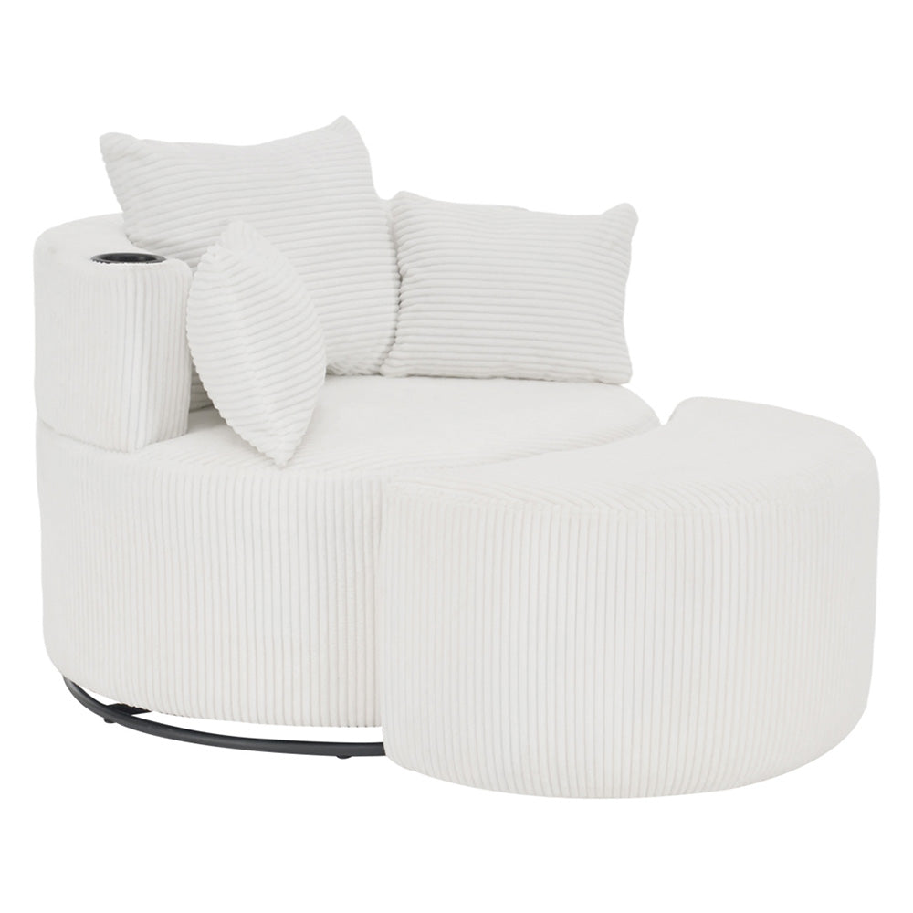 360° Swivel Sofa And Footstool With Cup Holder And Pillows