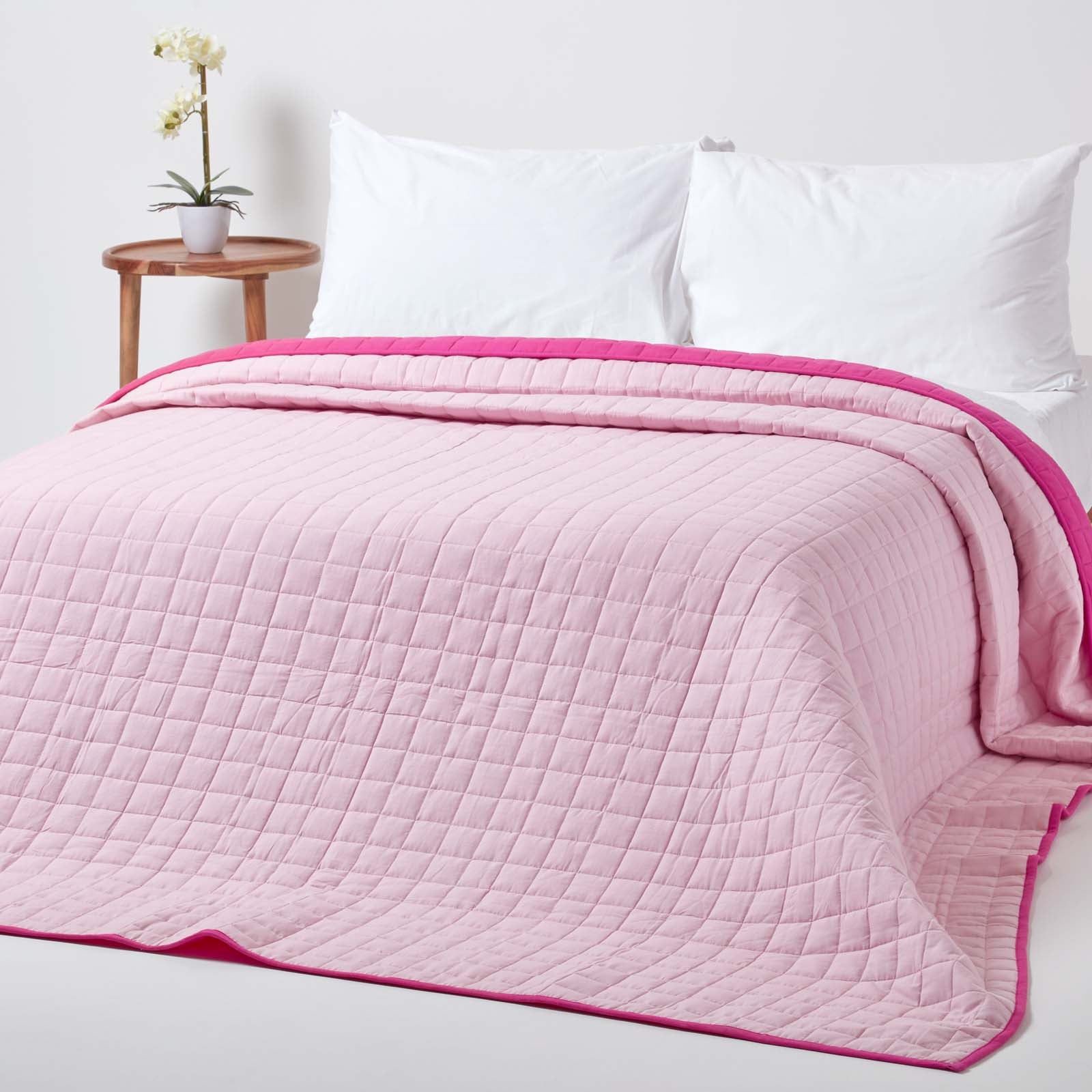 Cotton Quilted Reversible Bedspread | 150cm x 200cm | Cerise pink