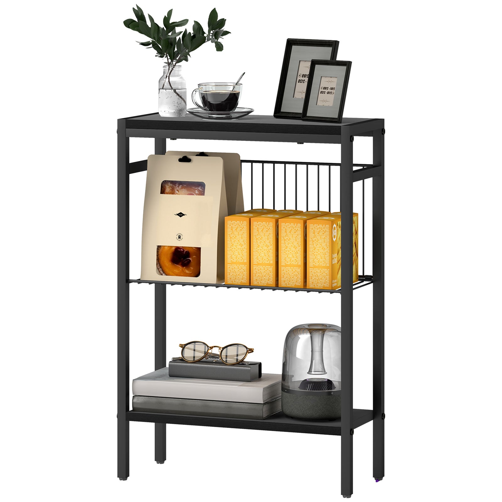 Side Table W/ Storage, Small Table For Living Room, Bedroom | Black