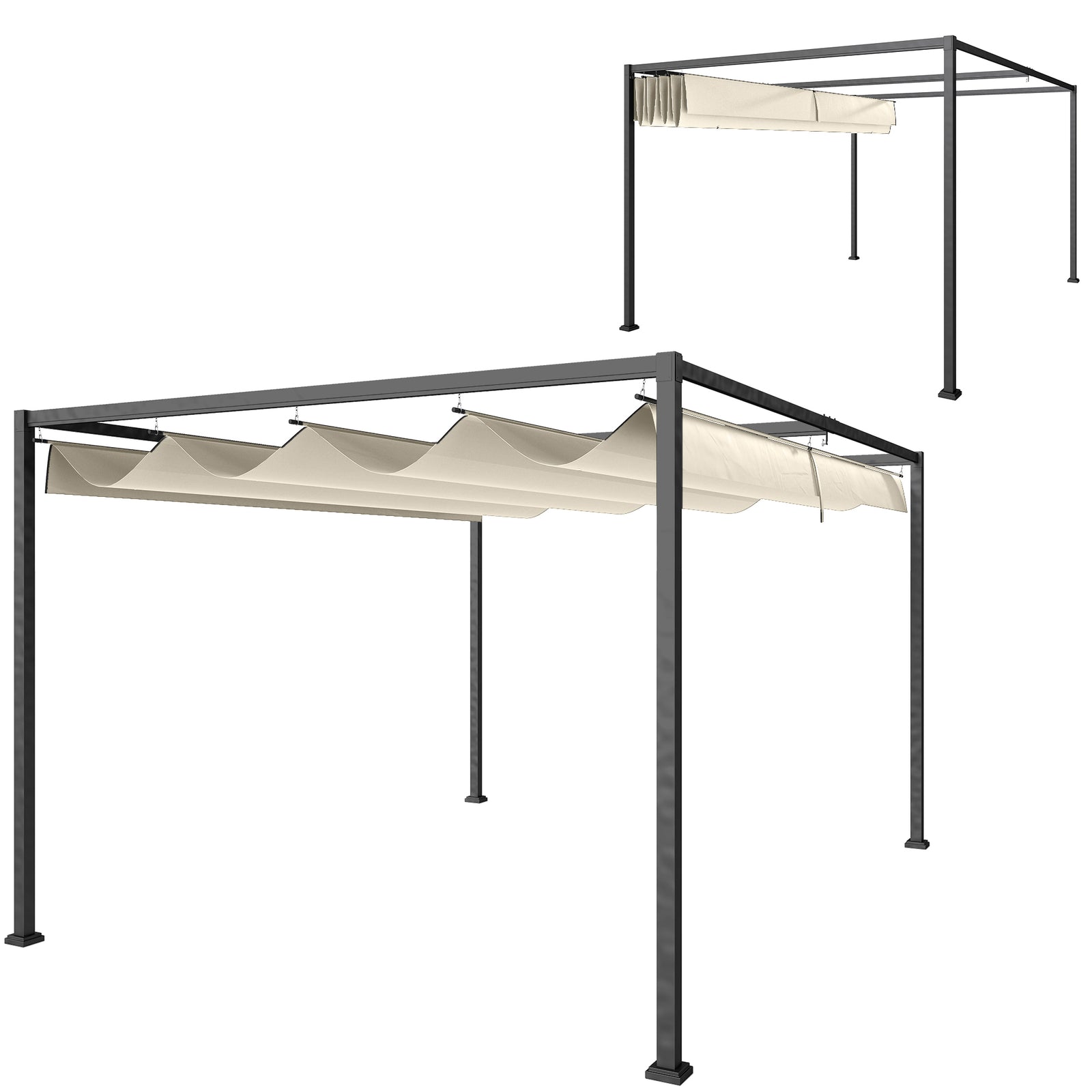 3x2m Metal Pergola Gazebo Retractable Canopy Cream
