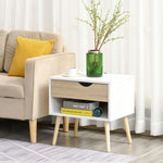 Set of 1/2 Bedside Table with Drawer & Shelf Nightstand | Set of 1 | White
