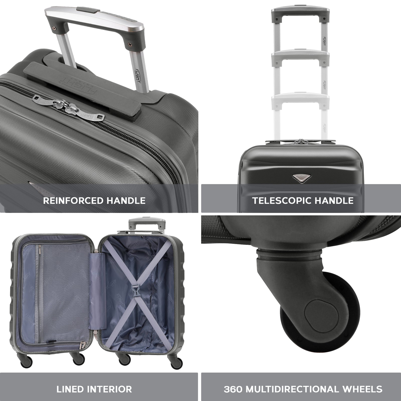 55x35x20cm Cabin Carry On Suitcase Hard Shell Overhead Luggage 100+ Airlines Approved | Cabin | Charcoal