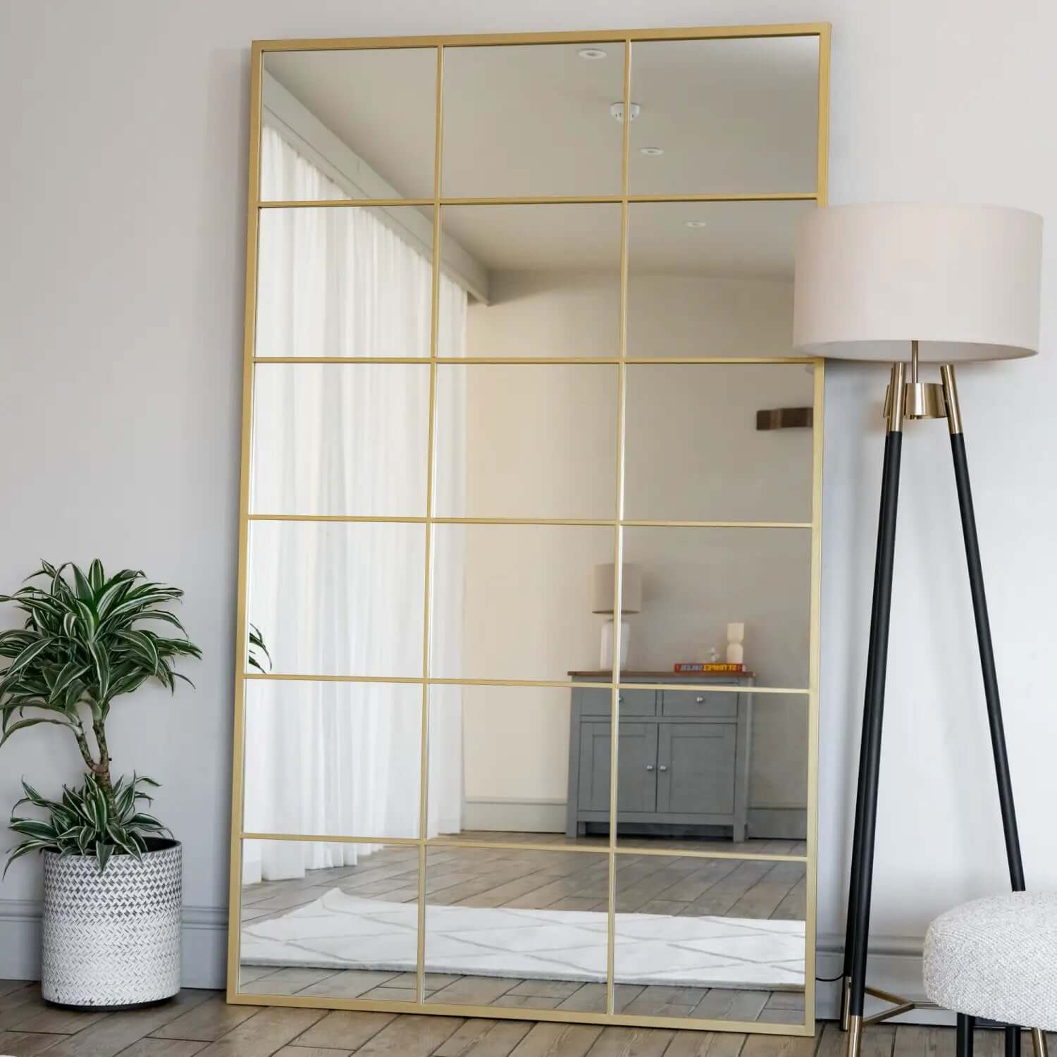 Kyō - Metal Rectangle Lattice Window Mirror | 200cm x 120cm | Gold