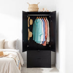 2-door Wardrobe With Drawers & Mirror | One Size | Black