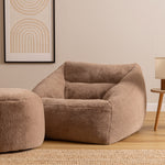 Icon Natalia Armchair And Round Footstool, Rabbit Faux Fur | Medium | Mocha
