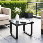 Garden Coffee Table Outdoor Side Table With Glass Top | Small | Black