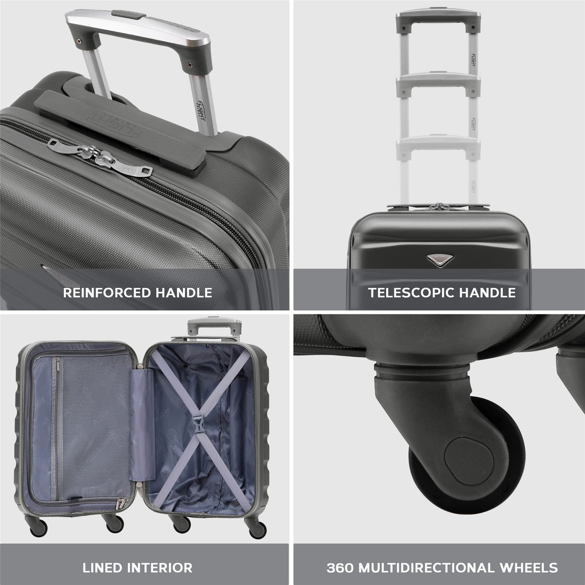 Set Of 3 Hard Shell Suitcase Cabin & Check In Cases With Tsa Lock - Overhead Cabin With Medium & Large Check-in Bag | Set of 3 | Charcoal