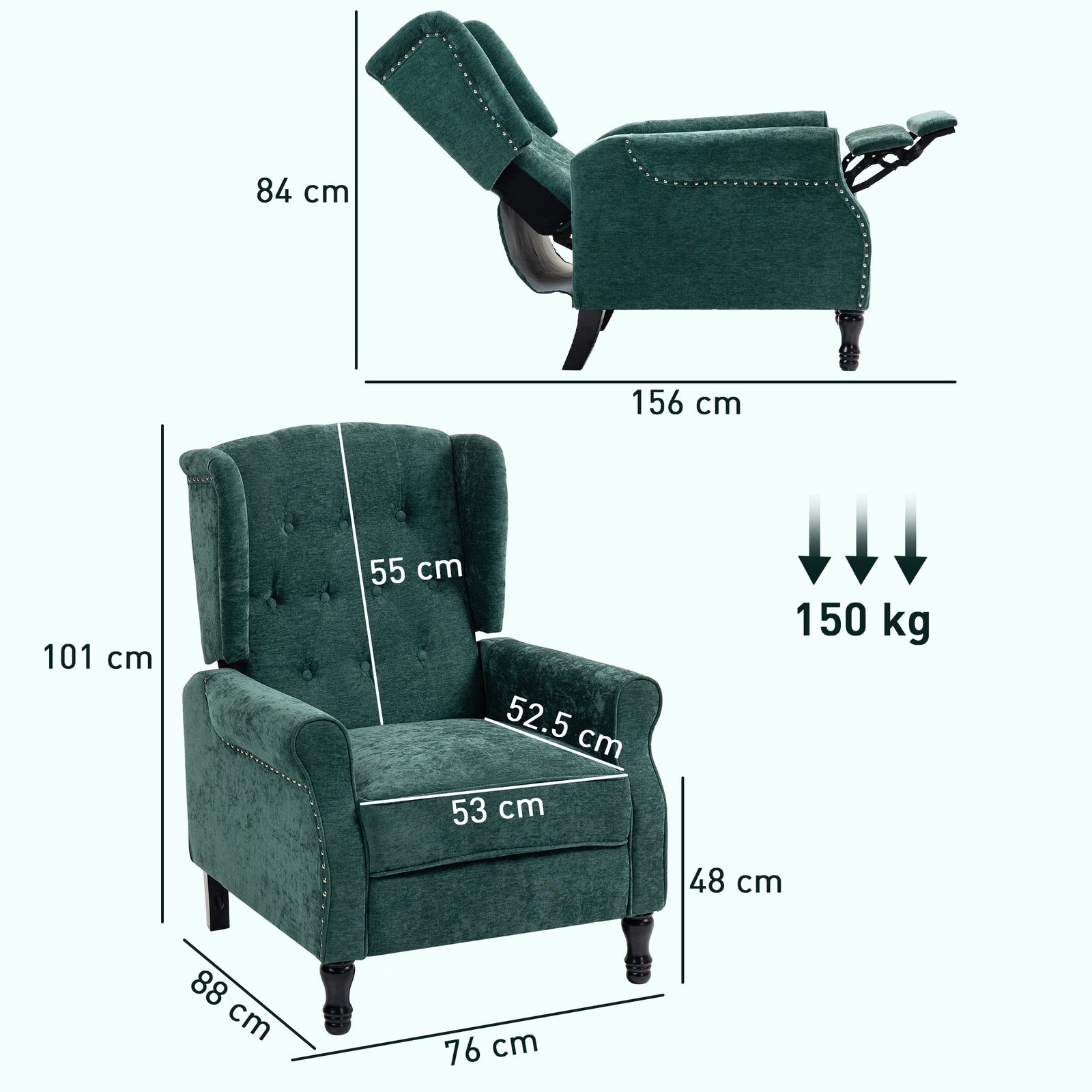 Manual Reclining Armchair W/ Footrest | Green