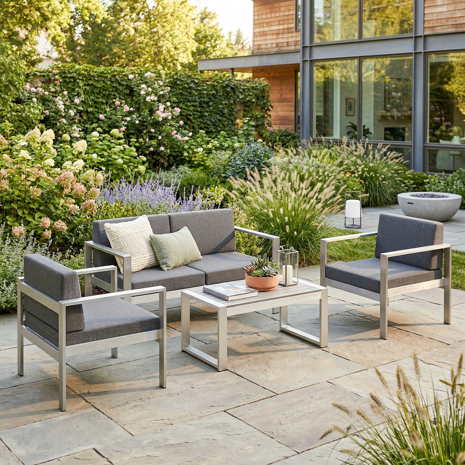 Outsunny 4 Seater Aluminium Garden Furniture Sofa Set With Olefin Cushions