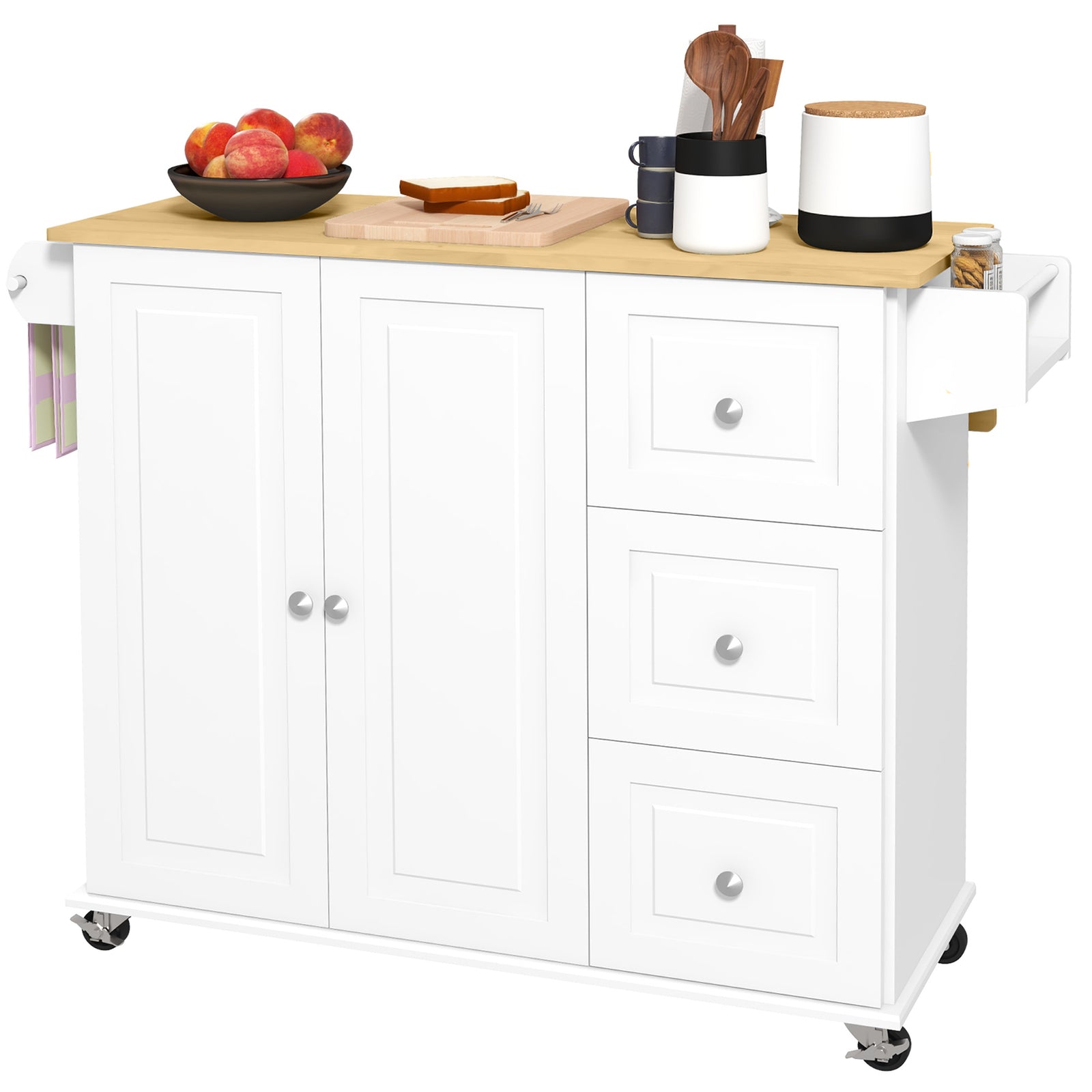 HOMCOM Kitchen Island On Wheels, Kitchen Cart With Drop Leaf, White