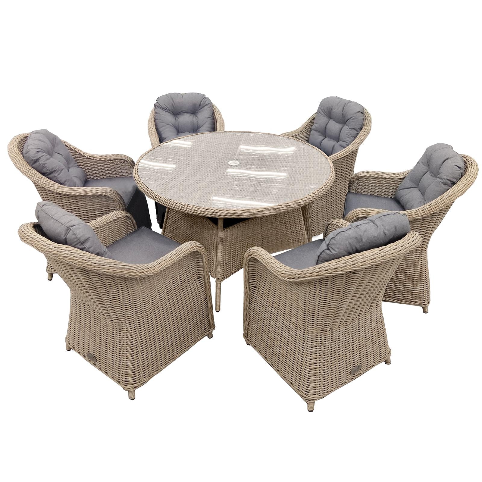 Sicilia Rattan 6 Seat Dining Set In With 120cm Table | Sandy Oak