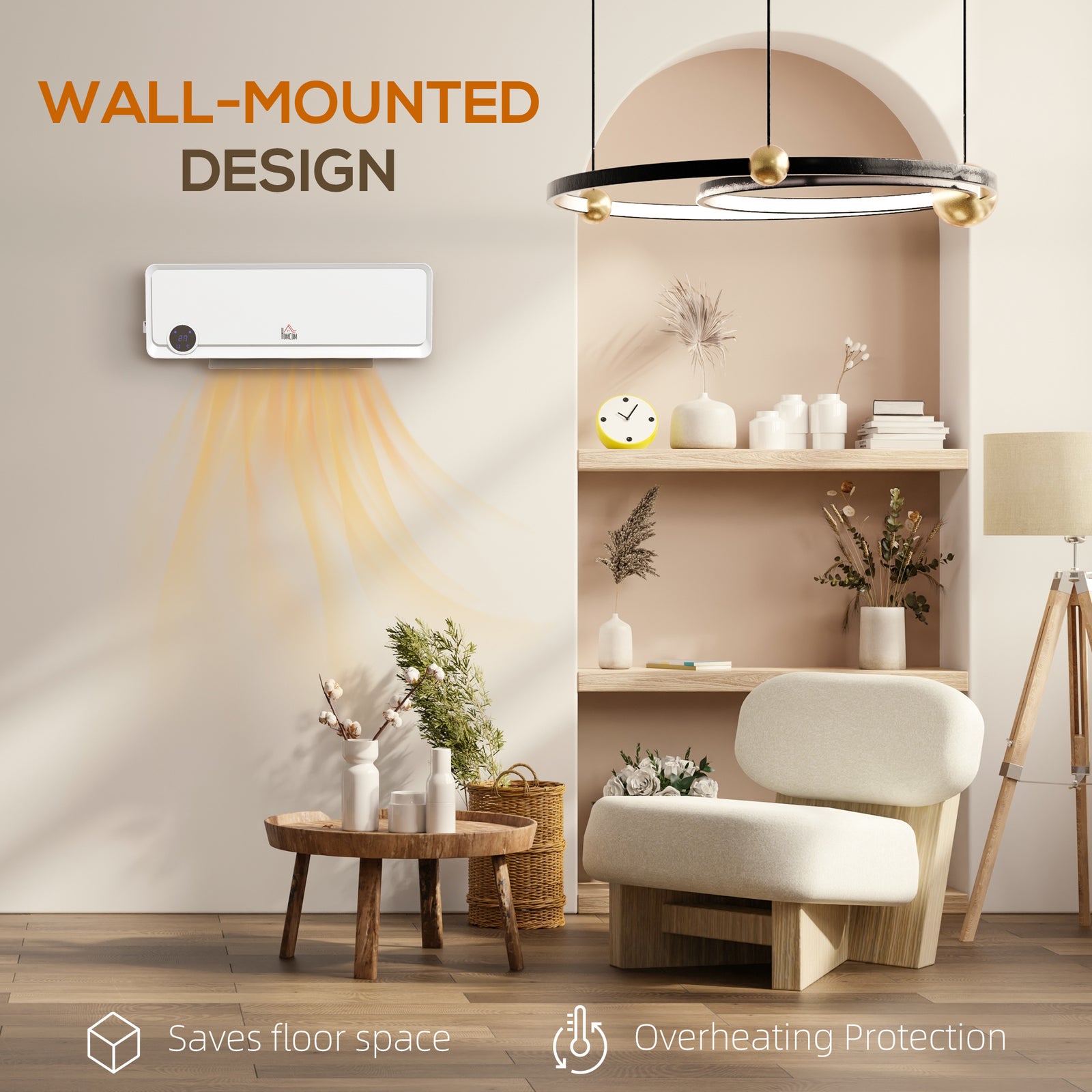 1000w/2000w Wall Downflow Heater 10-49 Degree Temperature | One Size | White