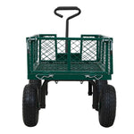Heavy Duty Garden Trolley Cart On Wheels, 500 Lbs Capacity Large Metal Utility Wagon With Removable Sides, Pneumatic Tires | Green