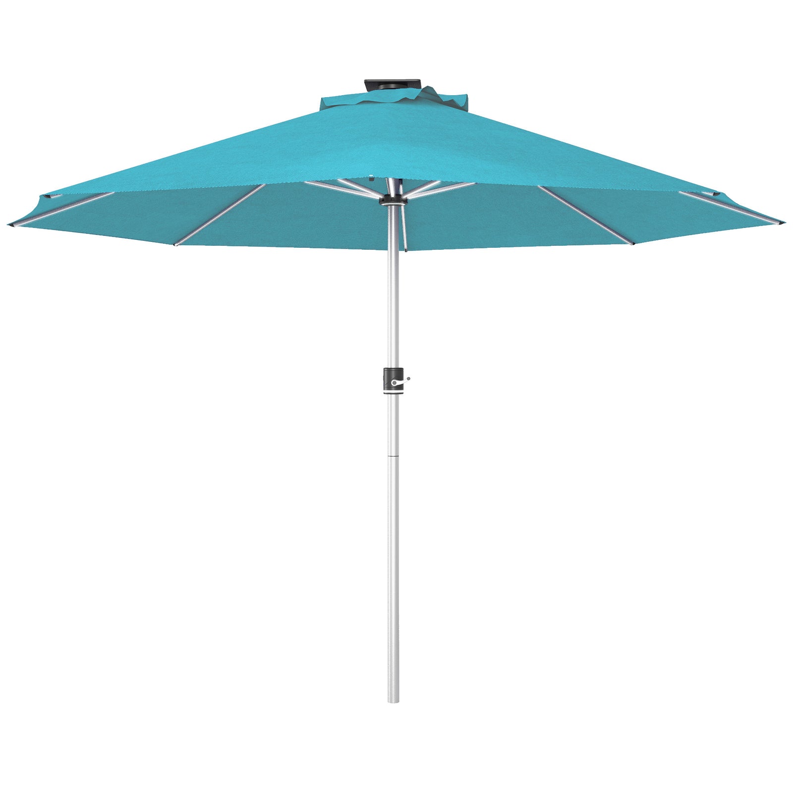 Garden Parasol W/ Usb & Solar Led Lights, Crank Handle | Blue