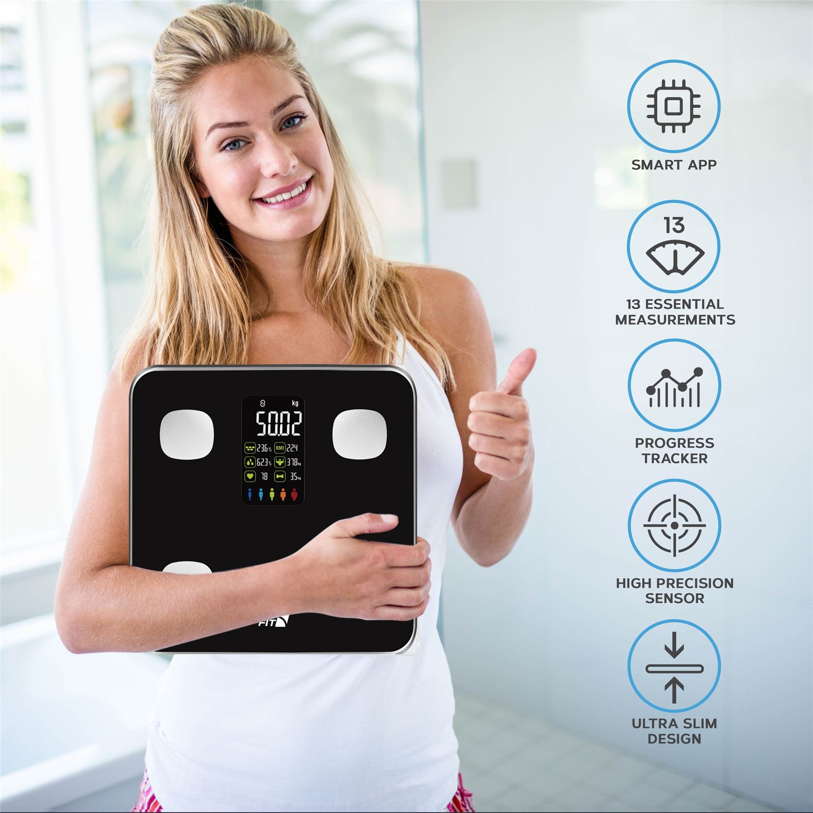 Smart Body Fat Bathroom Scale Monitor 15 Compositions Free App