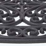 HOMESCAPES Black Wrought Iron Effect Parisian Oval Rubber Doormat