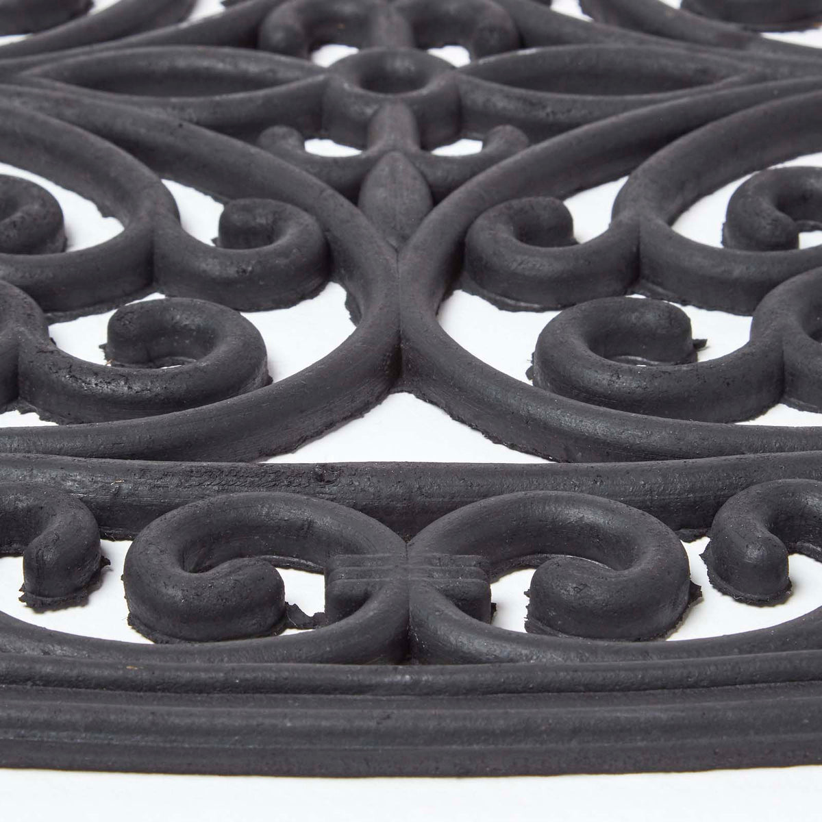 HOMESCAPES Black Wrought Iron Effect Parisian Oval Rubber Doormat