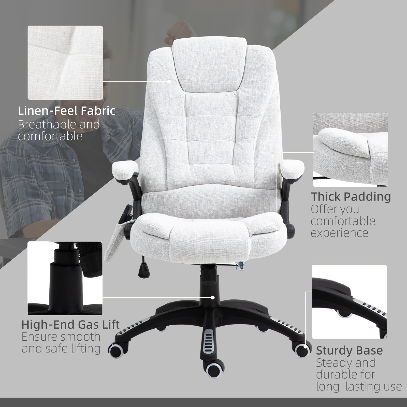 Reclining Chair W/ Heating Massage | White