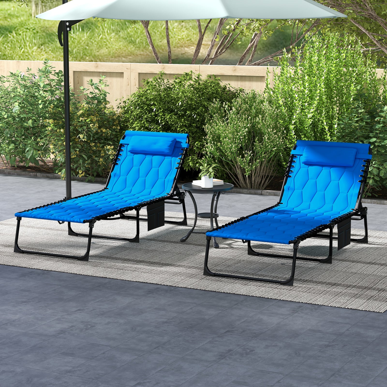 Foldable Sun Lounger Set W/ Padded Seat | Set-of-2 | Blue