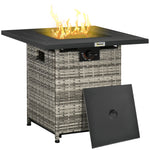 Pe Rattan Gas Fire Pit Table With Rain Cover Mesh Lid