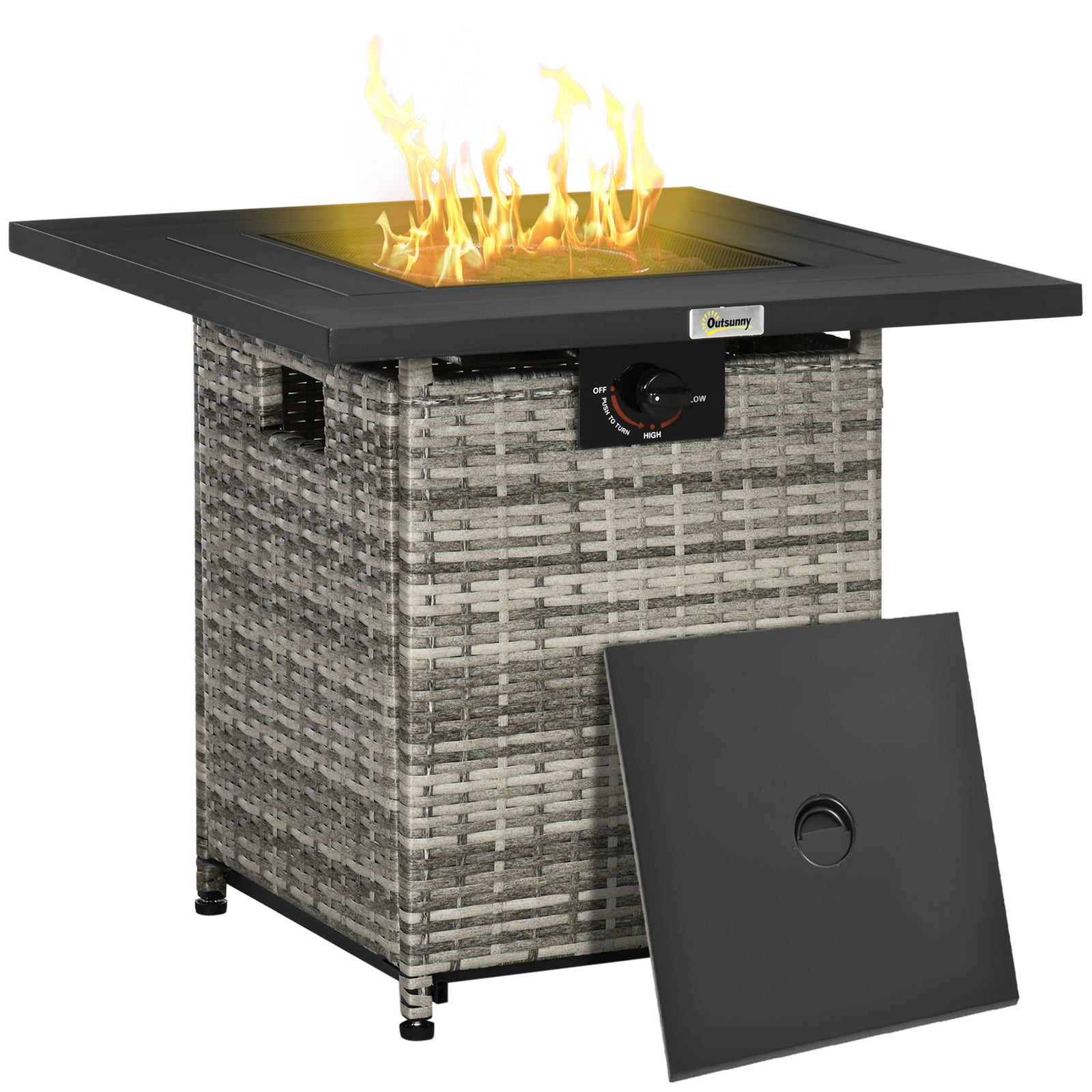 Pe Rattan Gas Fire Pit Table With Rain Cover Mesh Lid