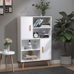 Free Standing Bookcase Shelves Unit With Two Doors White