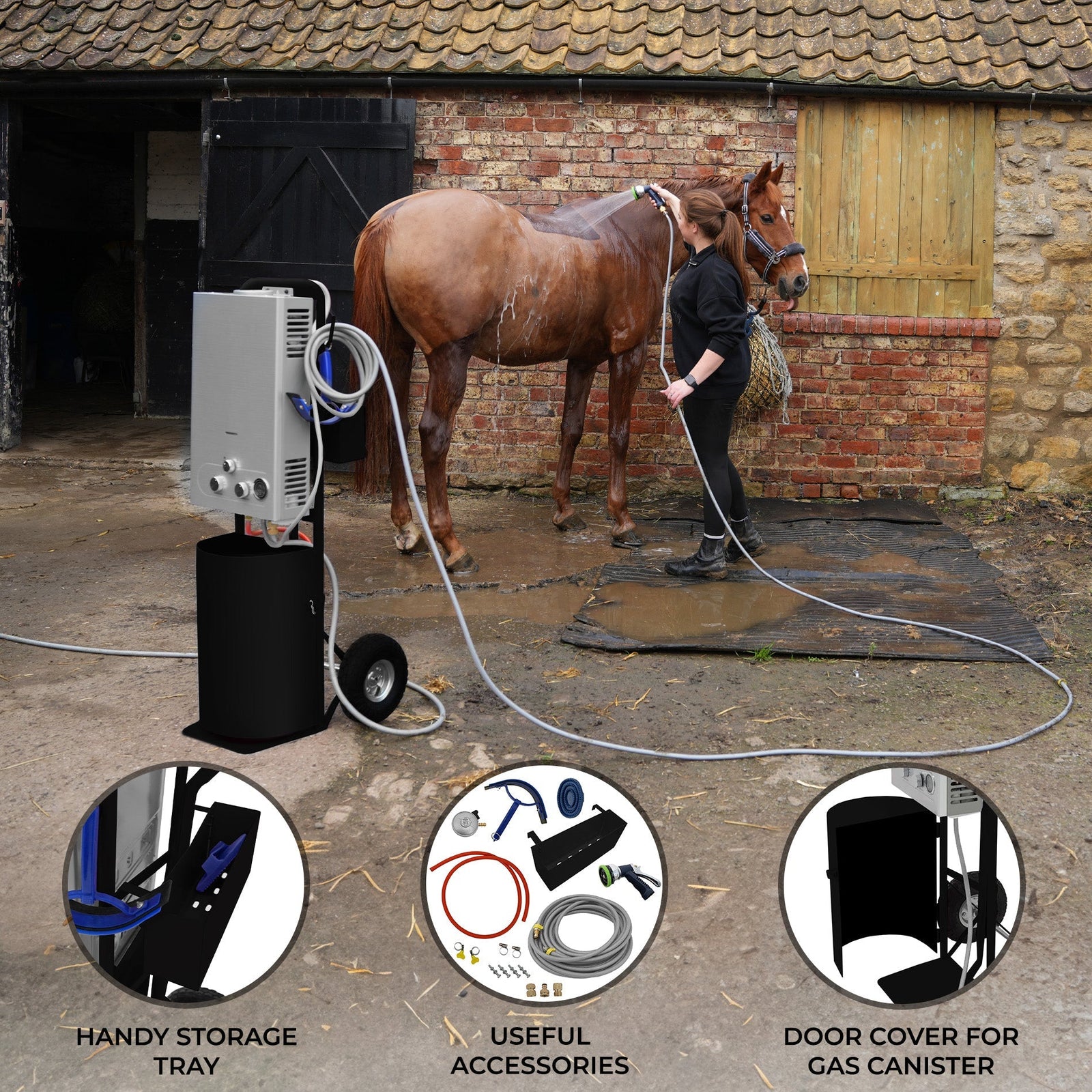 Deluxe Portable Horse Shower | Black