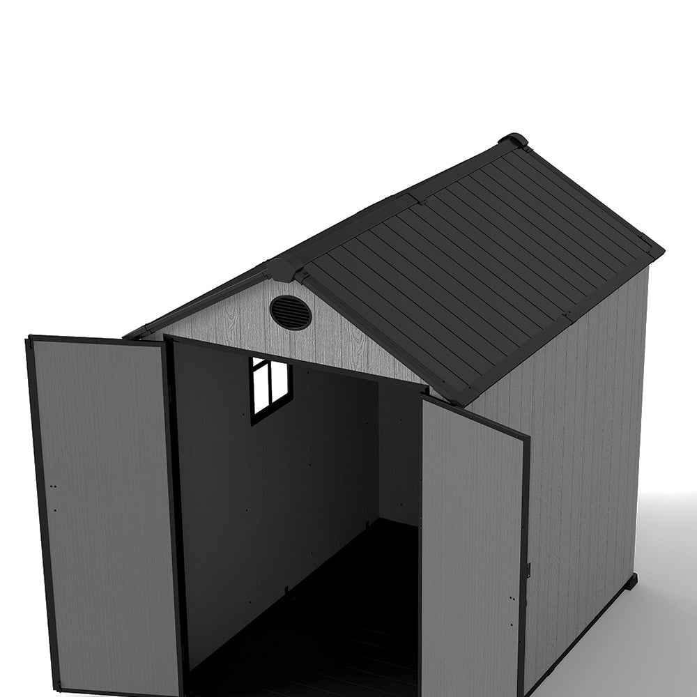 5.33 × 7.32 ft Garden Tool Shed With Apex Roof & Combination Lock – Grey Wood Grain Storage Shed With Window & Vents