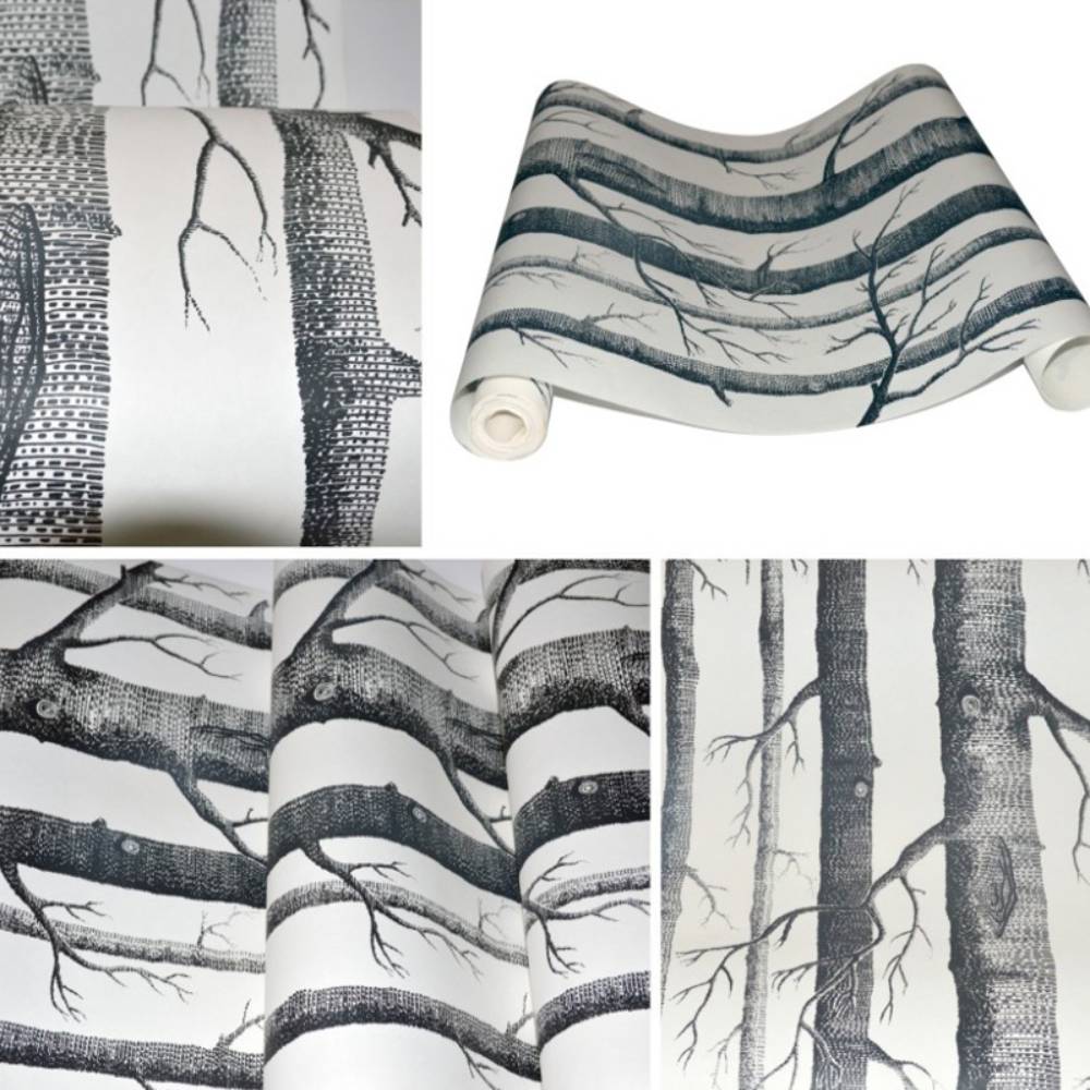 Removable Fabric Birch Tree Wallpaper Roll