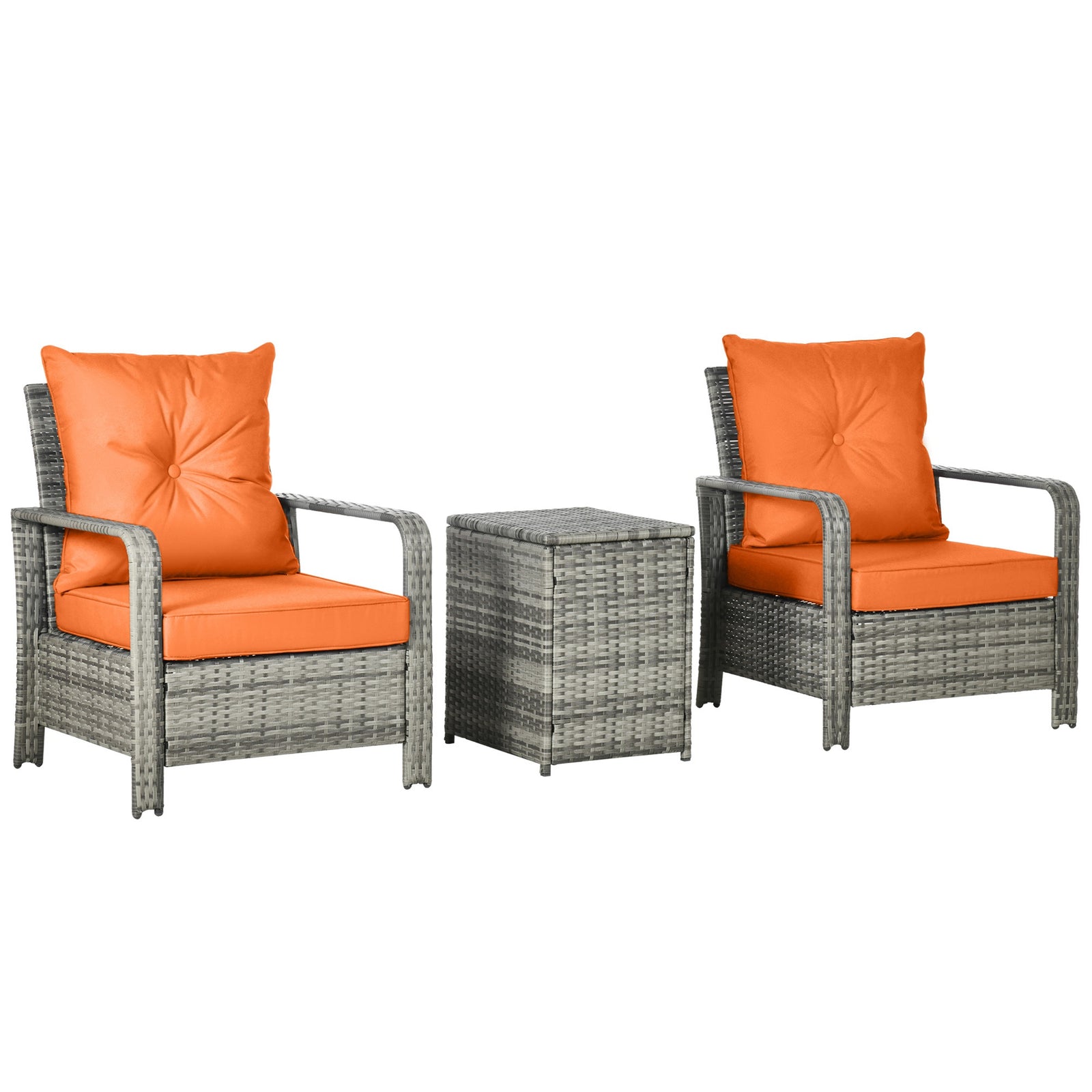 3 Pcs Pe Rattan Garden Sofa Set W/ 2 Chairs & Storage Table | Orange