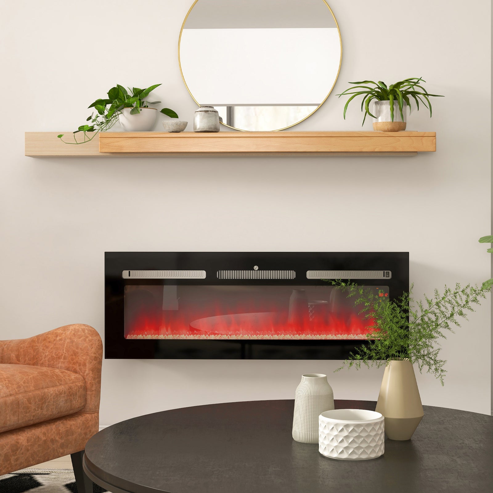 102/127cm Electric Fireplace Recessed Wall Mounted Black | Large | Black