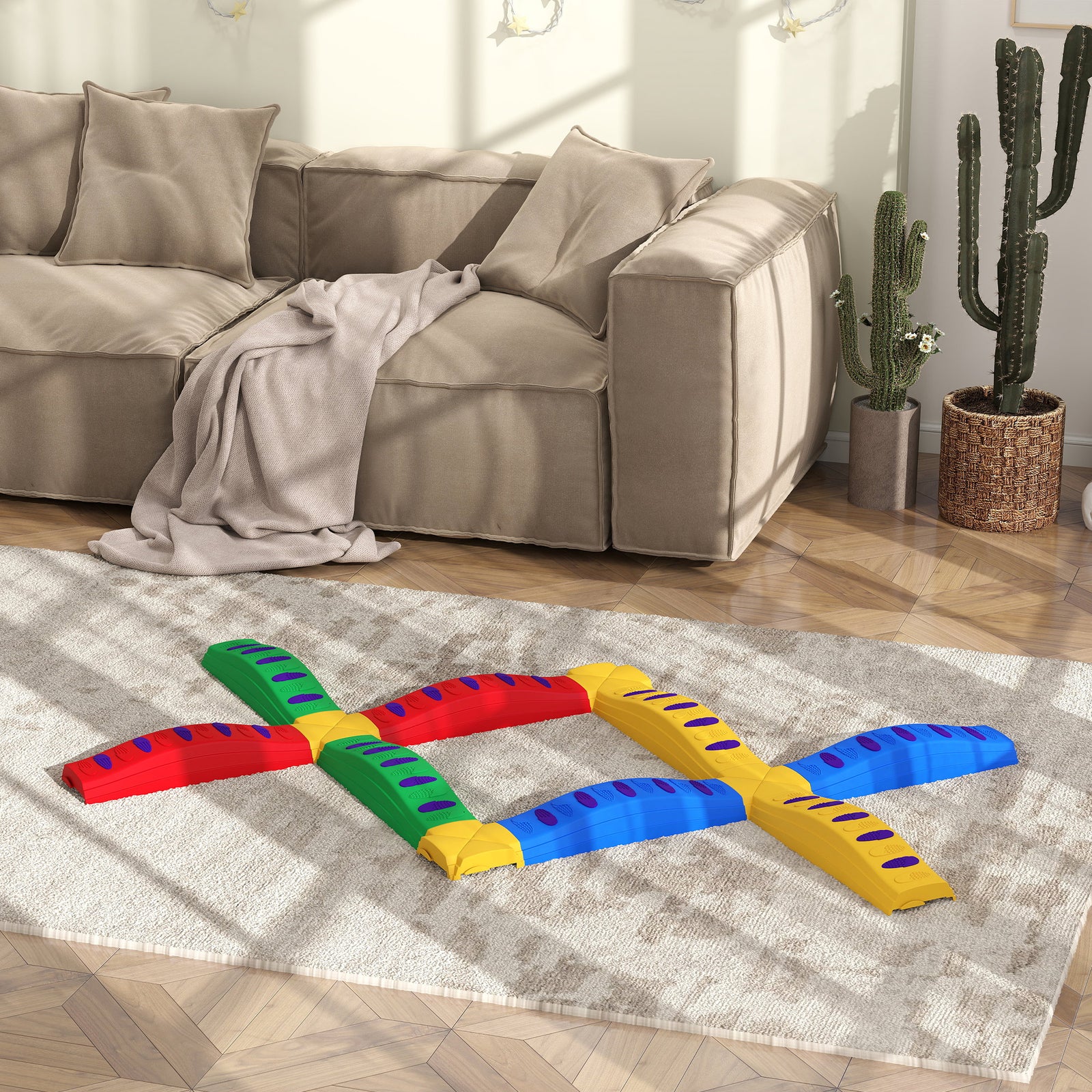 12pcs Kids Balance Beam Stepping Stones With Non-slip Foot Pads