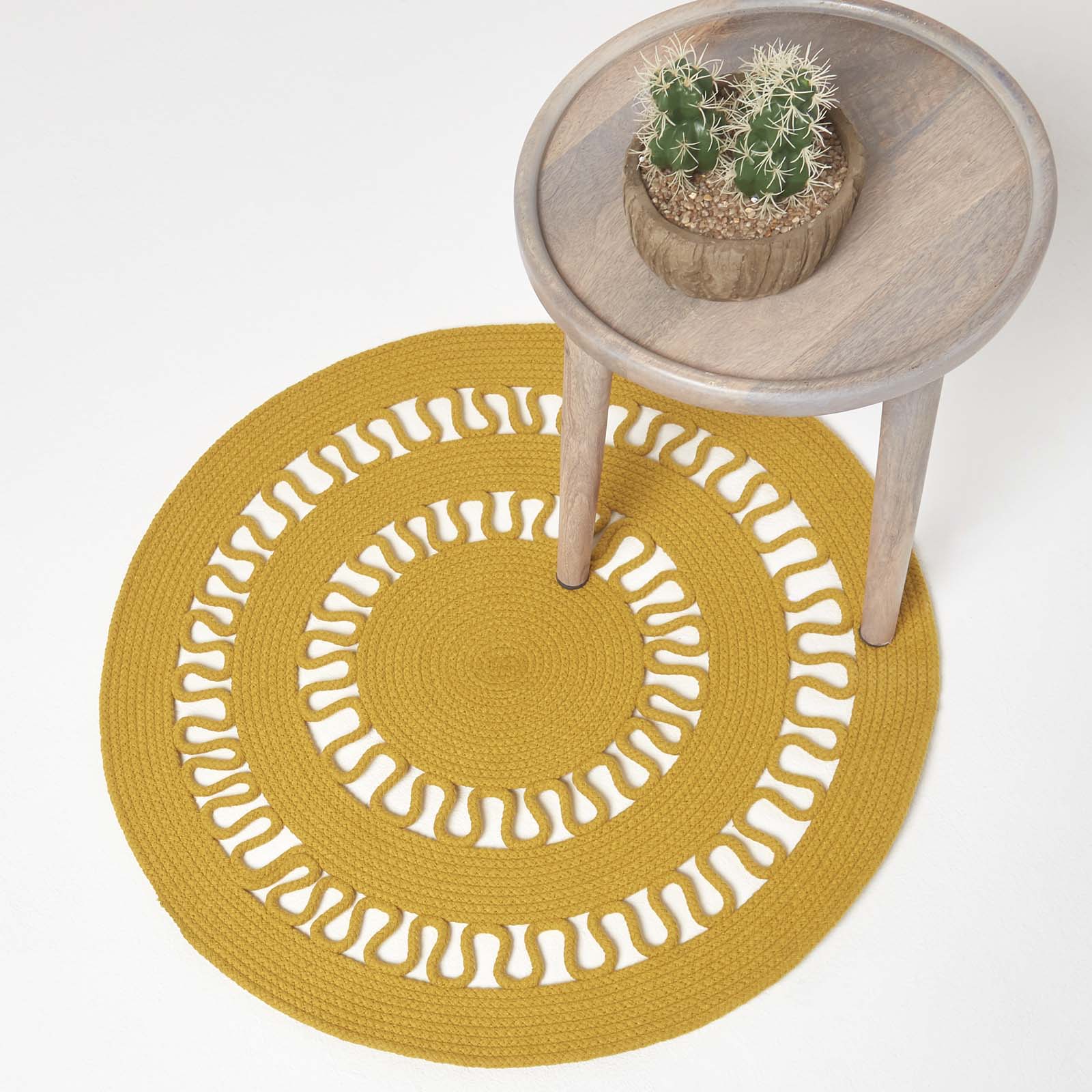 Crochet Braided Round Rug | 70cm x 70cm | Mustard