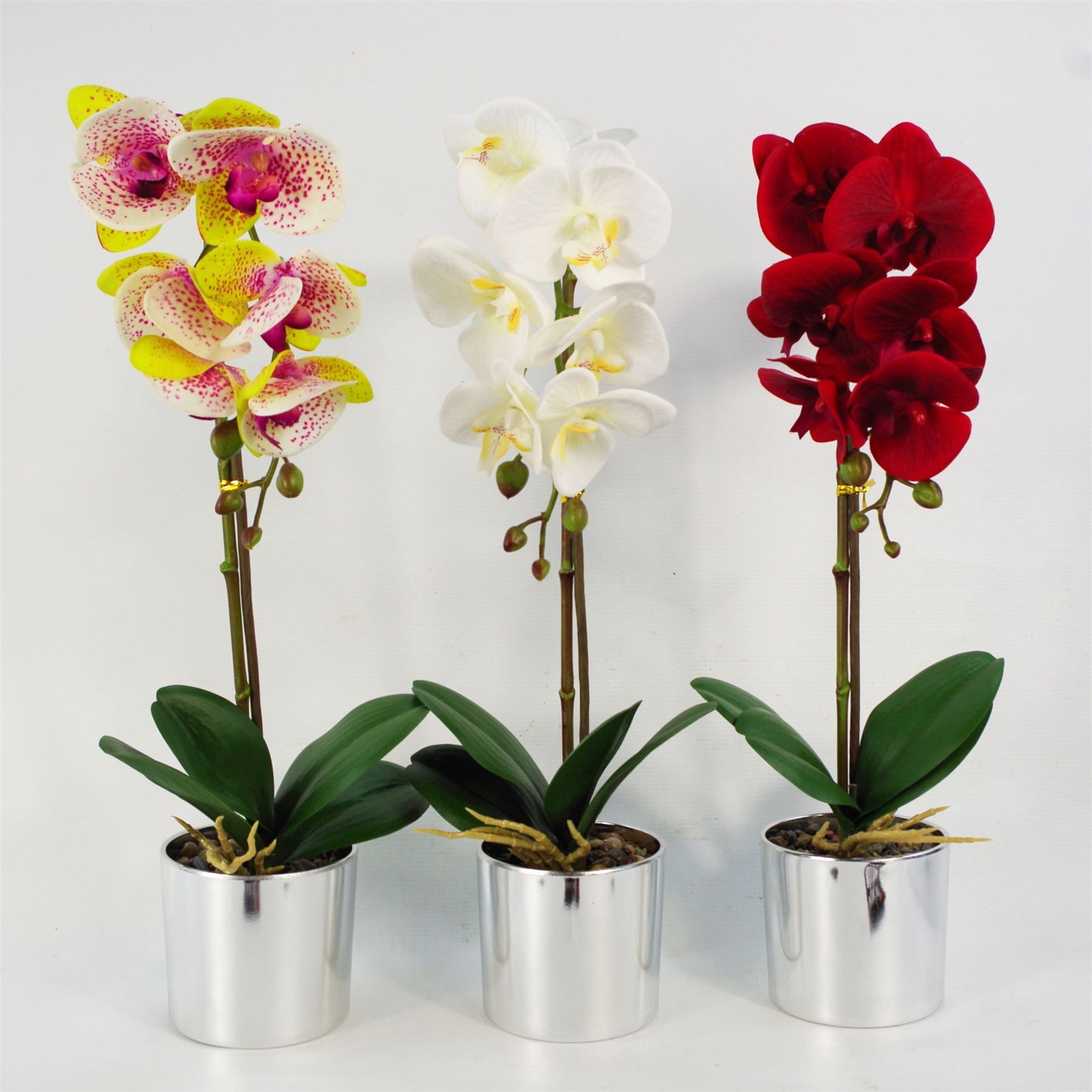 46cm Artificial Orchid Red With Silver Pot