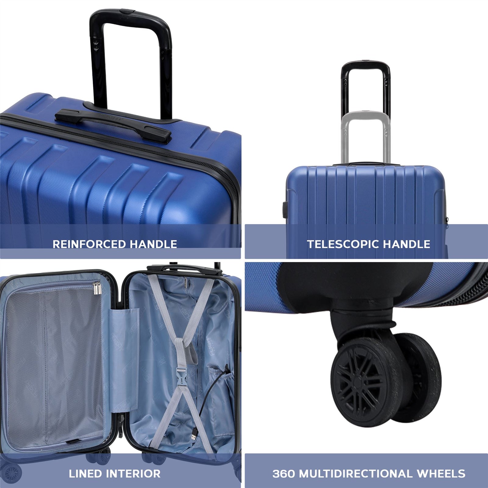 Large 30" Hard Shell Check In Suitcase 8 Spinner Wheels Hold Luggage | Large | Navy Blue