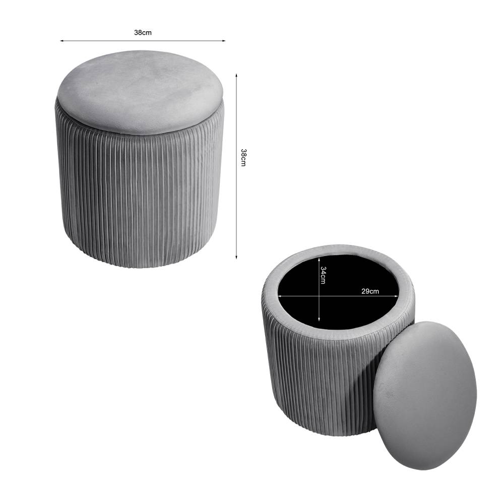 Modern Pleated Storage Ottoman – Lift-up Lid Footstool, Footrest & Storage 38cm Dia X 38cm H