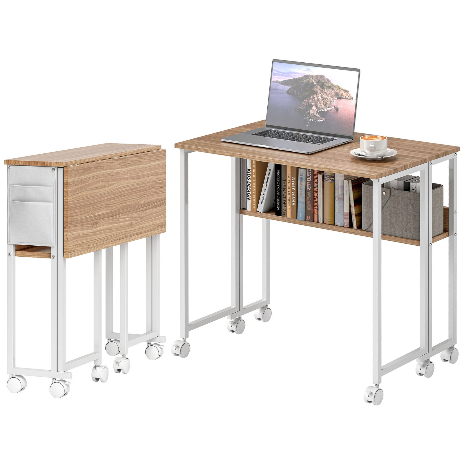 80 Cm Foldable Computer Desk On Wheels For Small Spaces | Natural