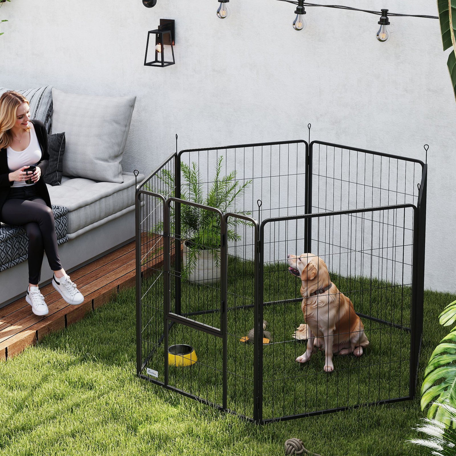 Dog Playpen, 6 Panels Puppy Pen Dog Playpen With Door | 100cm | Black